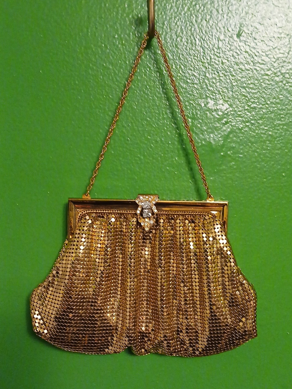 Whiting & Davis Gold Metal Evening Bag With Chain Strap